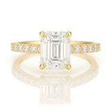 1 Carat Lab-Grown Emerald Cut Diamond Band Engagement Ring - 18k White Gold