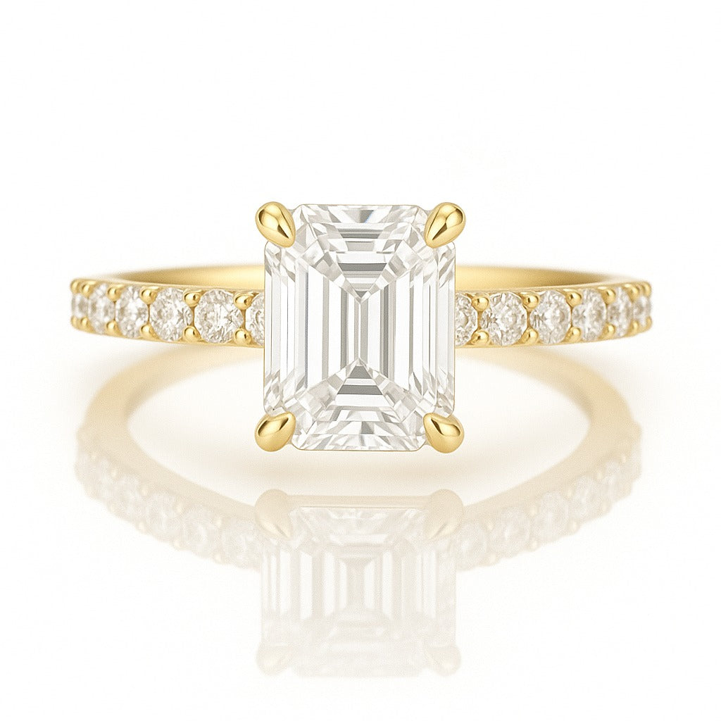 1 Carat Lab-Grown Emerald Cut Diamond Band Engagement Ring - 18k White Gold