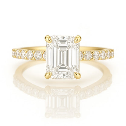 1 Carat Lab-Grown Emerald Cut Diamond Band Engagement Ring - 18k White Gold