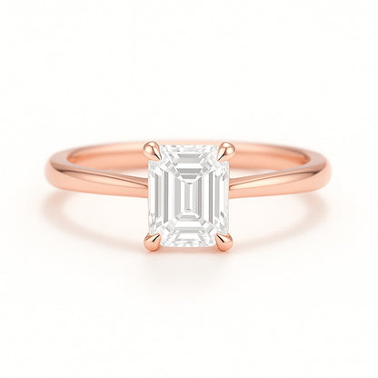 1 Carat Lab-Grown Emerald Cut Diamond Solitaire Engagement Ring in 18k White Gold