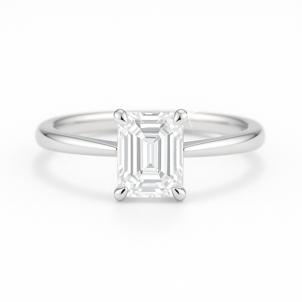 1 Carat Lab-Grown Emerald Cut Diamond Solitaire Engagement Ring in 18k White Gold