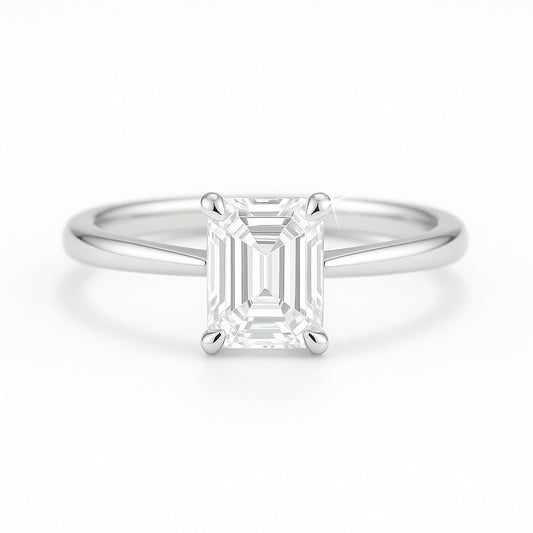 1 Carat Lab-Grown Emerald Cut Diamond Solitaire Engagement Ring in 18k White Gold