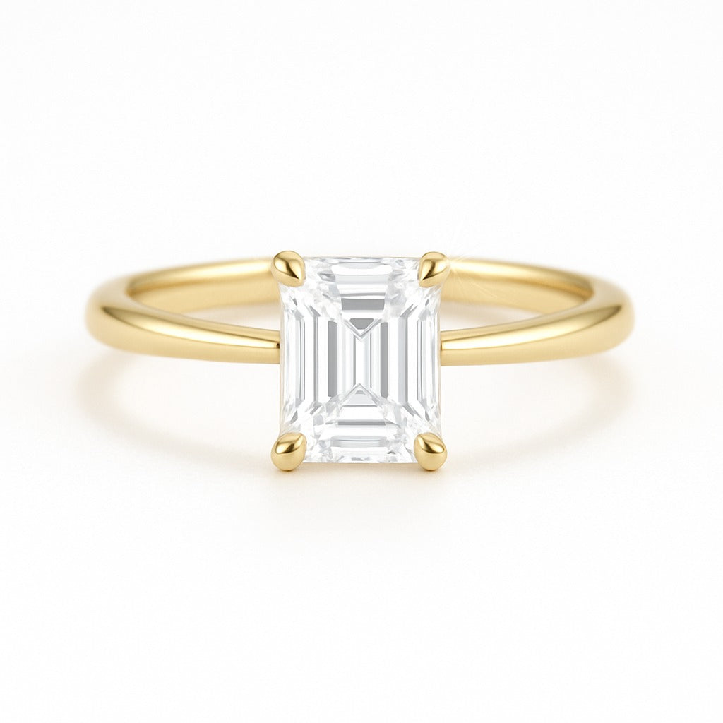 1 Carat Lab-Grown Emerald Cut Diamond Solitaire Engagement Ring in 18k White Gold