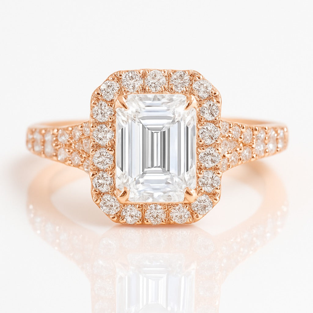 1 Carat Lab-Grown Emerald Diamond Halo Engagement Ring - 18k White Gold