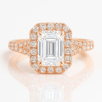 1 Carat Lab-Grown Emerald Diamond Halo Engagement Ring - 18k White Gold