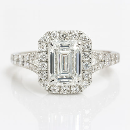 1 Carat Lab-Grown Emerald Diamond Halo Engagement Ring - 18k White Gold