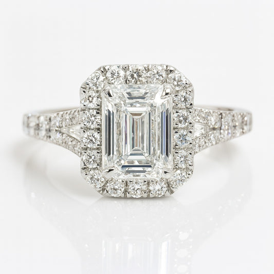 1 Carat Lab-Grown Emerald Diamond Halo Engagement Ring - 18k White Gold