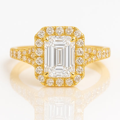 1 Carat Lab-Grown Emerald Diamond Halo Engagement Ring - 18k White Gold