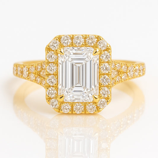 1 Carat Lab-Grown Emerald Diamond Halo Engagement Ring - 18k White Gold