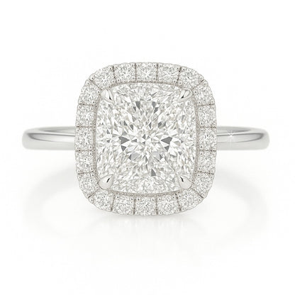 1 Carat Lab-Grown Halo Engagement Ring 18k White Gold – Radiant Cut Diamond
