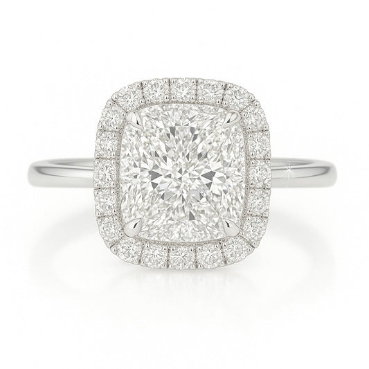 1 Carat Lab-Grown Halo Engagement Ring 18k White Gold – Radiant Cut Diamond