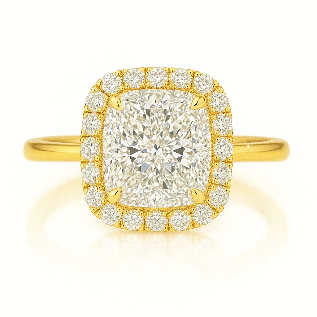 1 Carat Lab-Grown Halo Engagement Ring 18k White Gold – Radiant Cut Diamond