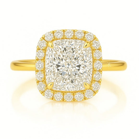 1 Carat Lab-Grown Halo Engagement Ring 18k White Gold – Radiant Cut Diamond