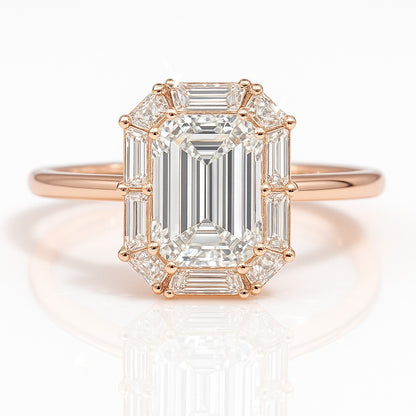 1 Carat Lab-Grown Halo Engagement Ring in 18k White Gold – Emerald Cut Diamond