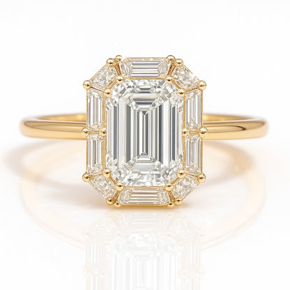1 Carat Lab-Grown Halo Engagement Ring in 18k White Gold – Emerald Cut Diamond