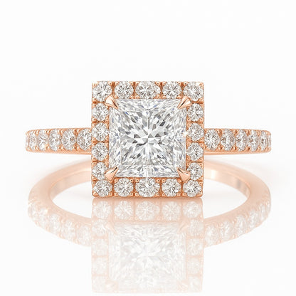 1 Carat Lab-Grown Halo Engagement Ring in 18k White Gold – Princess Cut Diamond