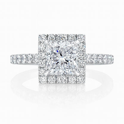 1 Carat Lab-Grown Halo Engagement Ring in 18k White Gold – Princess Cut Diamond