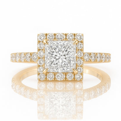 1 Carat Lab-Grown Halo Engagement Ring in 18k White Gold – Princess Cut Diamond