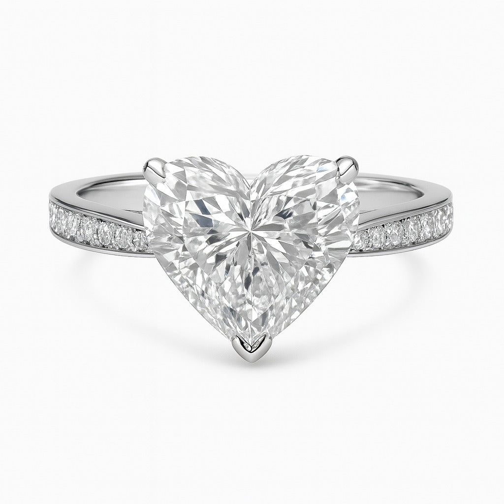 1 Carat Lab-Grown Heart Diamond Band Engagement Ring - 18k White Gold