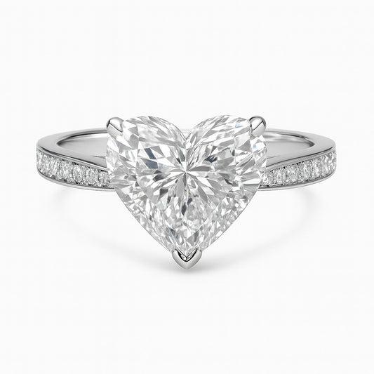 1 Carat Lab-Grown Heart Diamond Band Engagement Ring - 18k White Gold
