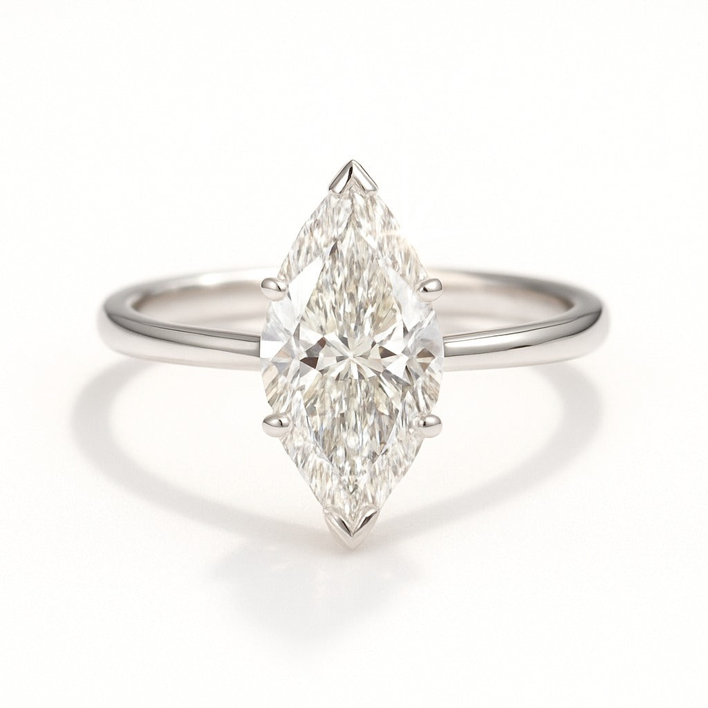 1 Carat Lab-Grown Marquise Diamond Solitaire Engagement Ring - 18k Yellow Gold