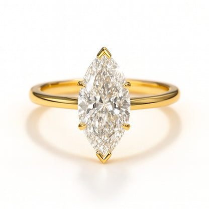 1 Carat Lab-Grown Marquise Diamond Solitaire Engagement Ring - 18k Yellow Gold