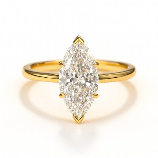 1 Carat Lab-Grown Marquise Diamond Solitaire Engagement Ring - 18k Yellow Gold