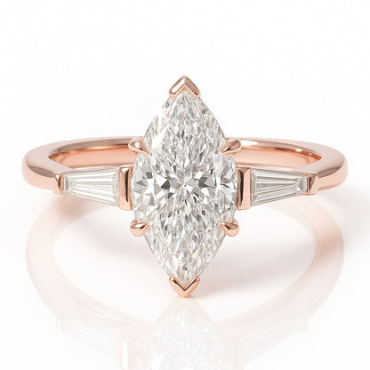 1 Carat Lab-Grown Marquise Diamond Trilogy Engagement Ring - 18k White Gold