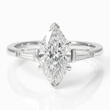 1 Carat Lab-Grown Marquise Diamond Trilogy Engagement Ring - 18k White Gold