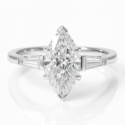 1 Carat Lab-Grown Marquise Diamond Trilogy Engagement Ring - 18k White Gold