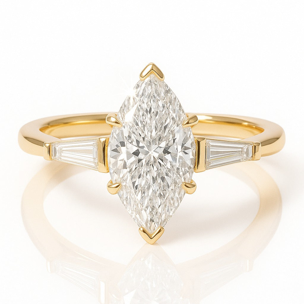 1 Carat Lab-Grown Marquise Diamond Trilogy Engagement Ring - 18k White Gold