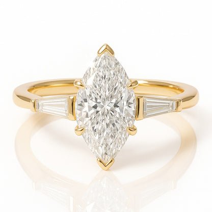 1 Carat Lab-Grown Marquise Diamond Trilogy Engagement Ring - 18k White Gold