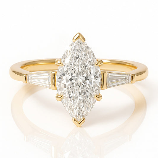 1 Carat Lab-Grown Marquise Diamond Trilogy Engagement Ring - 18k White Gold