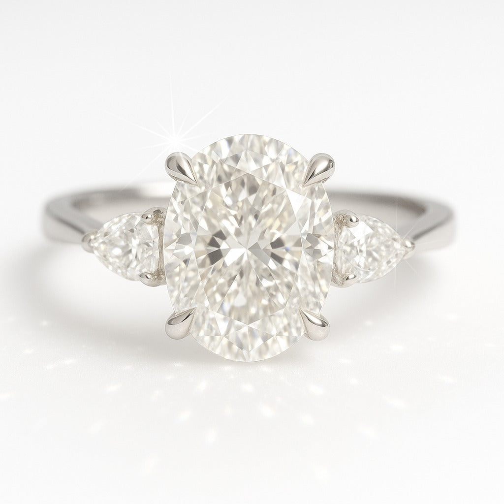 1 Carat Lab-Grown Oval Diamond Trilogy Engagement Ring
