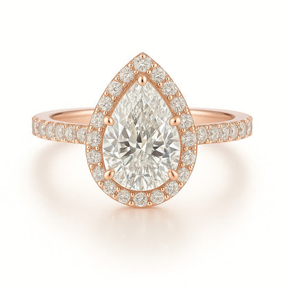 1 Carat Lab-Grown Pear Diamond Halo Engagement Ring 18k White Gold