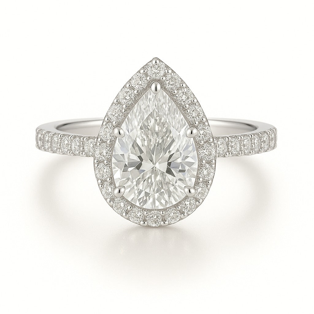 1 Carat Lab-Grown Pear Diamond Halo Engagement Ring 18k White Gold