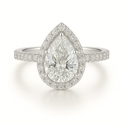 1 Carat Lab-Grown Pear Diamond Halo Engagement Ring 18k White Gold