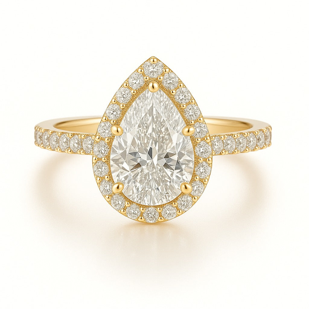 1 Carat Lab-Grown Pear Diamond Halo Engagement Ring 18k White Gold