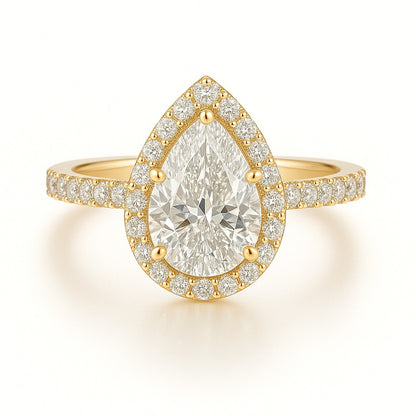 1 Carat Lab-Grown Pear Diamond Halo Engagement Ring 18k White Gold