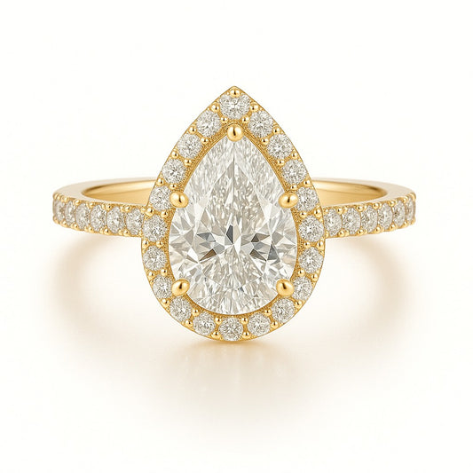 1 Carat Lab-Grown Pear Diamond Halo Engagement Ring 18k White Gold