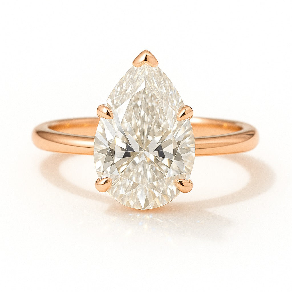 1 Carat Lab-Grown Pear Diamond Solitaire Engagement Ring - 18K Yellow Gold