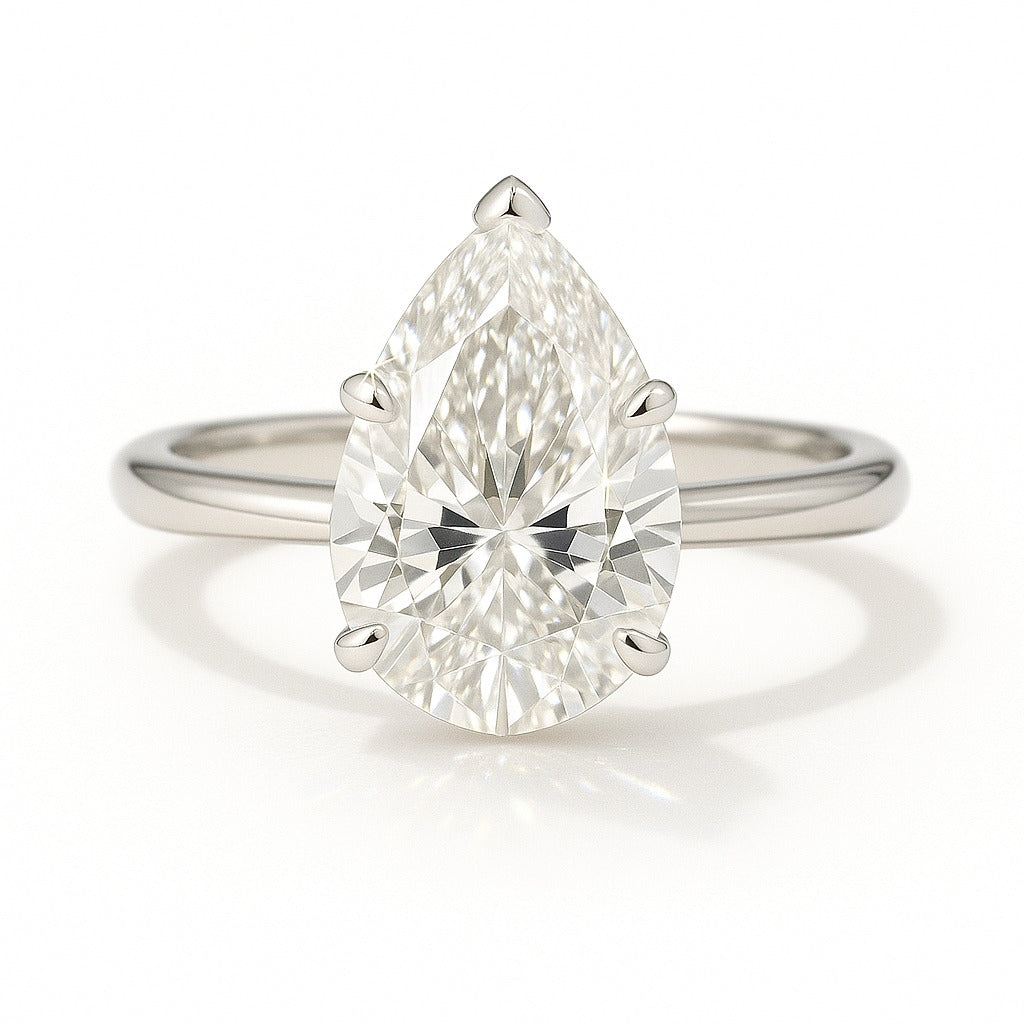 1 Carat Lab-Grown Pear Diamond Solitaire Engagement Ring - 18K Yellow Gold