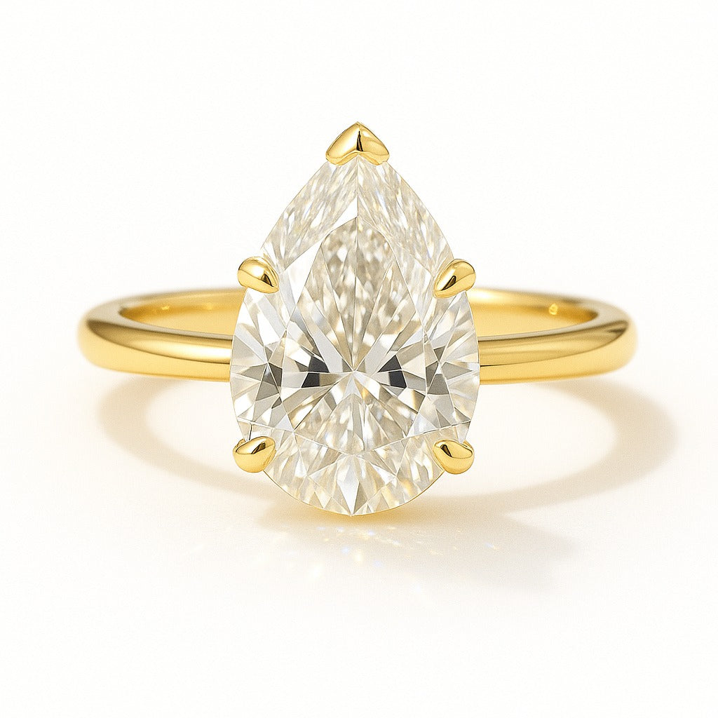 1 Carat Lab-Grown Pear Diamond Solitaire Engagement Ring - 18K Yellow Gold