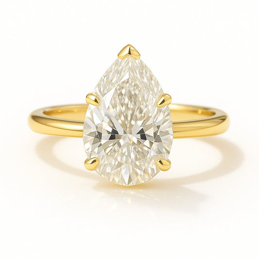 1 Carat Lab-Grown Pear Diamond Solitaire Engagement Ring - 18K Yellow Gold