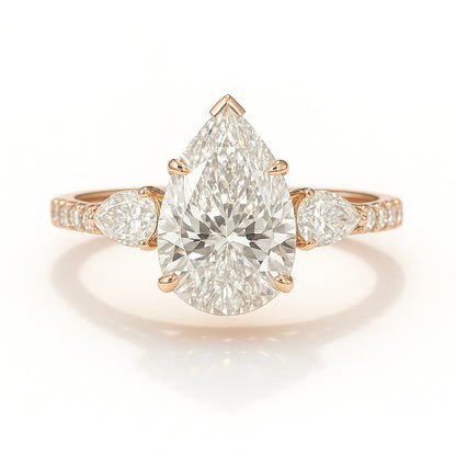 1 Carat Lab-Grown Pear Diamond Trilogy Engagement Ring 18k White Gold
