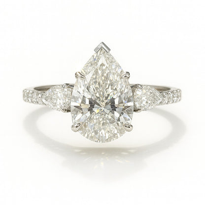 1 Carat Lab-Grown Pear Diamond Trilogy Engagement Ring 18k White Gold
