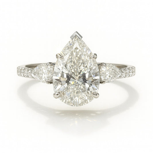 1 Carat Lab-Grown Pear Diamond Trilogy Engagement Ring 18k White Gold
