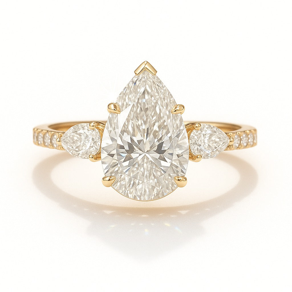 1 Carat Lab-Grown Pear Diamond Trilogy Engagement Ring 18k White Gold