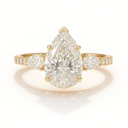 1 Carat Lab-Grown Pear Diamond Trilogy Engagement Ring 18k White Gold