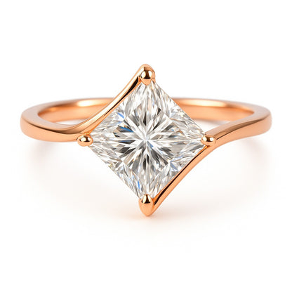 1 Carat Lab-Grown Princess Cut Diamond Solitaire Engagement Ring  - 18k Yellow Gold